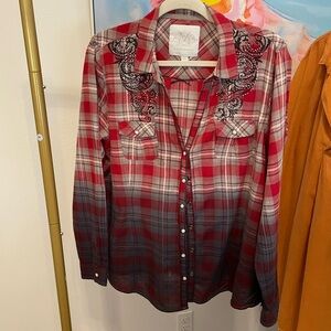 Maurices premium Red and Gray Plaid Shirt western rhinestone rodeo trendy